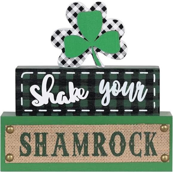 St Patricks Day Decorations 3-Layered Shamrock Wood Block St - Picture 8 of 8